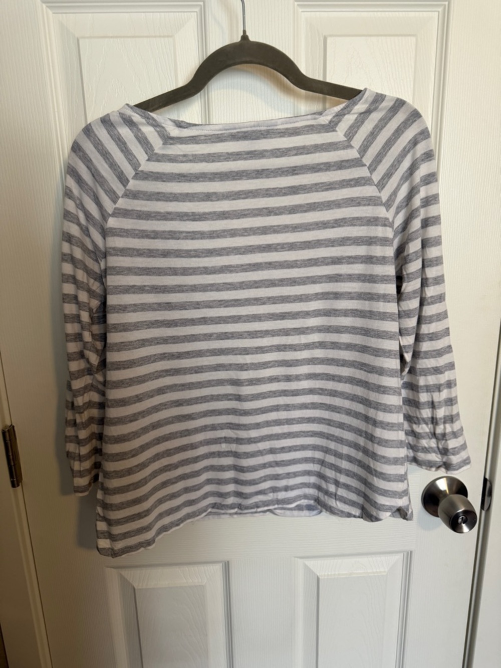 Peter Som French Girl Breton Stripe Graphic Tee Medium Gray White 3/4 Sleeve - Picture 5 of 6
